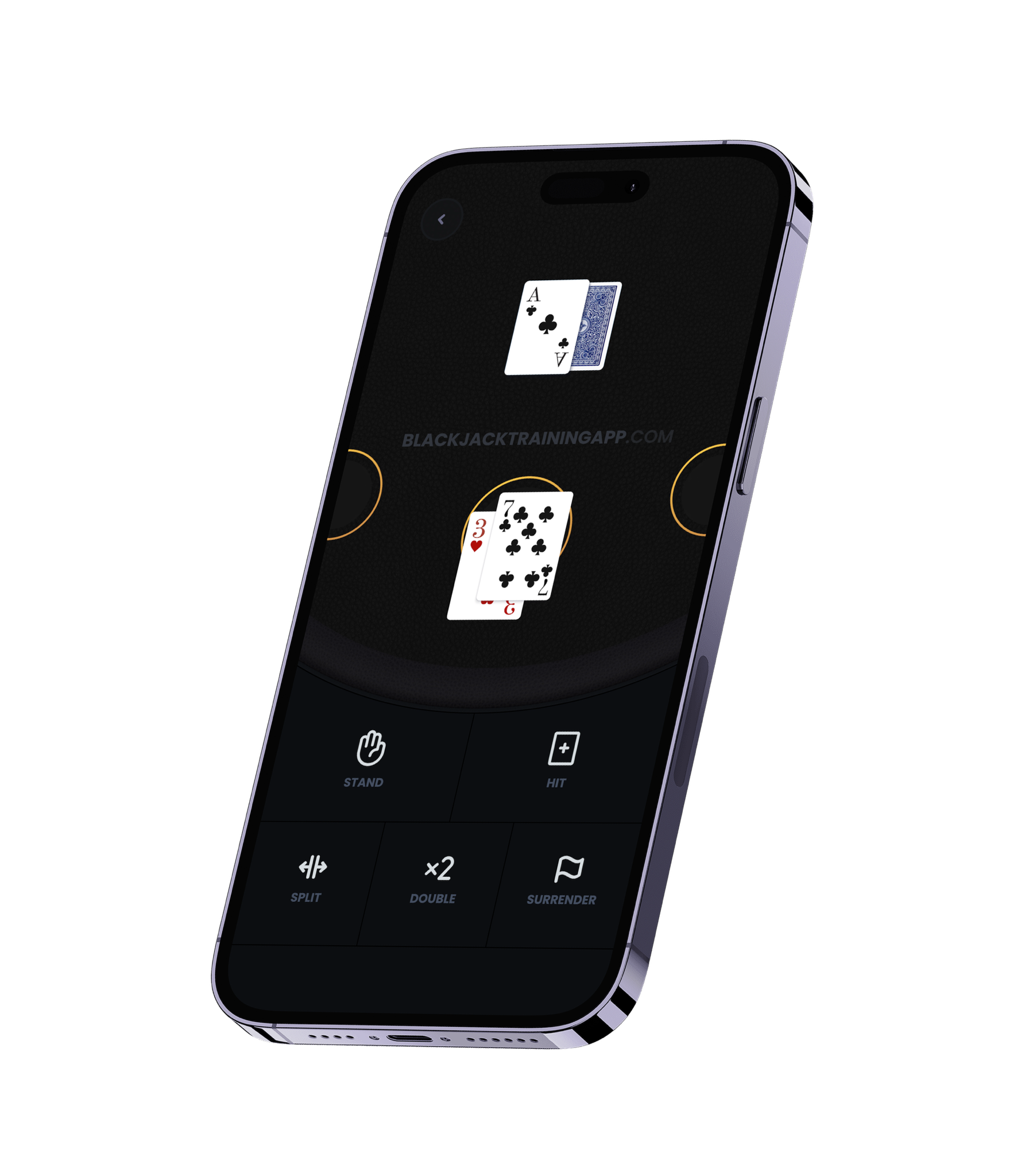 Blackjack Trainer app showing basic strategy training